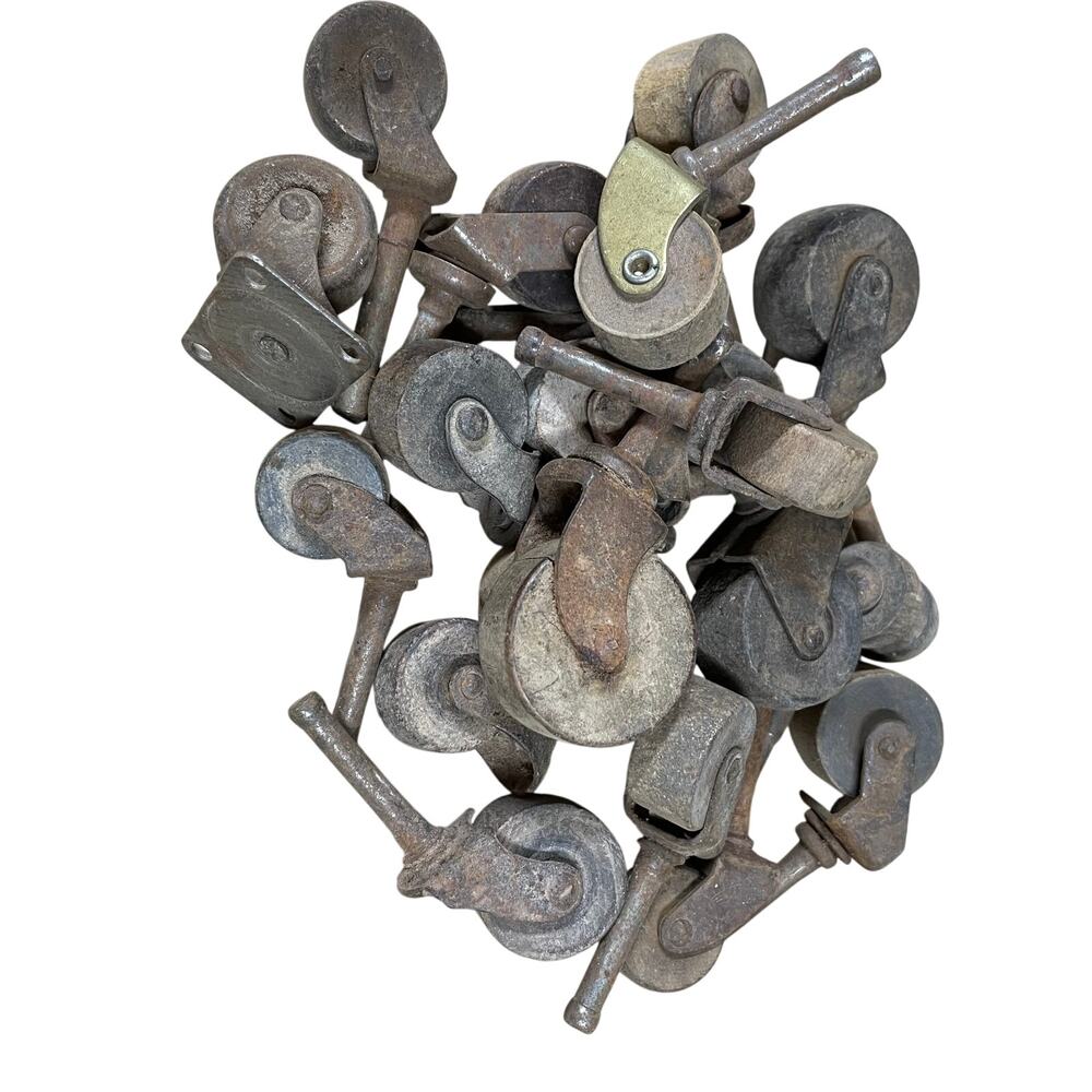 Vintage Set of 20 Small Furniture Wheels Random Brass and Metal Used Condition